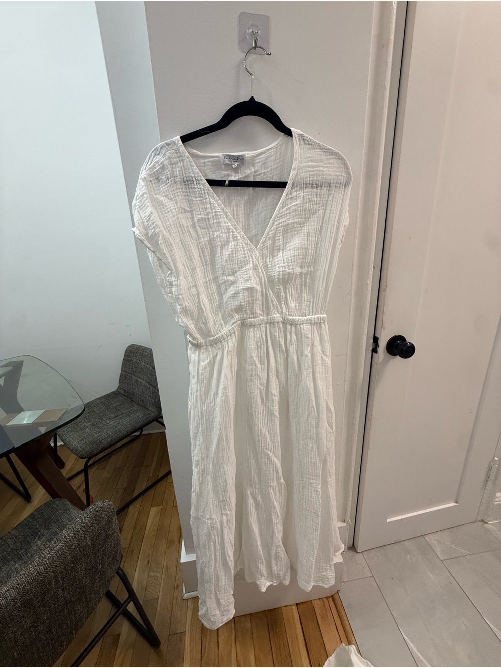 White Women’s Gauze Wrap Midi Dress - Classic Summer Style